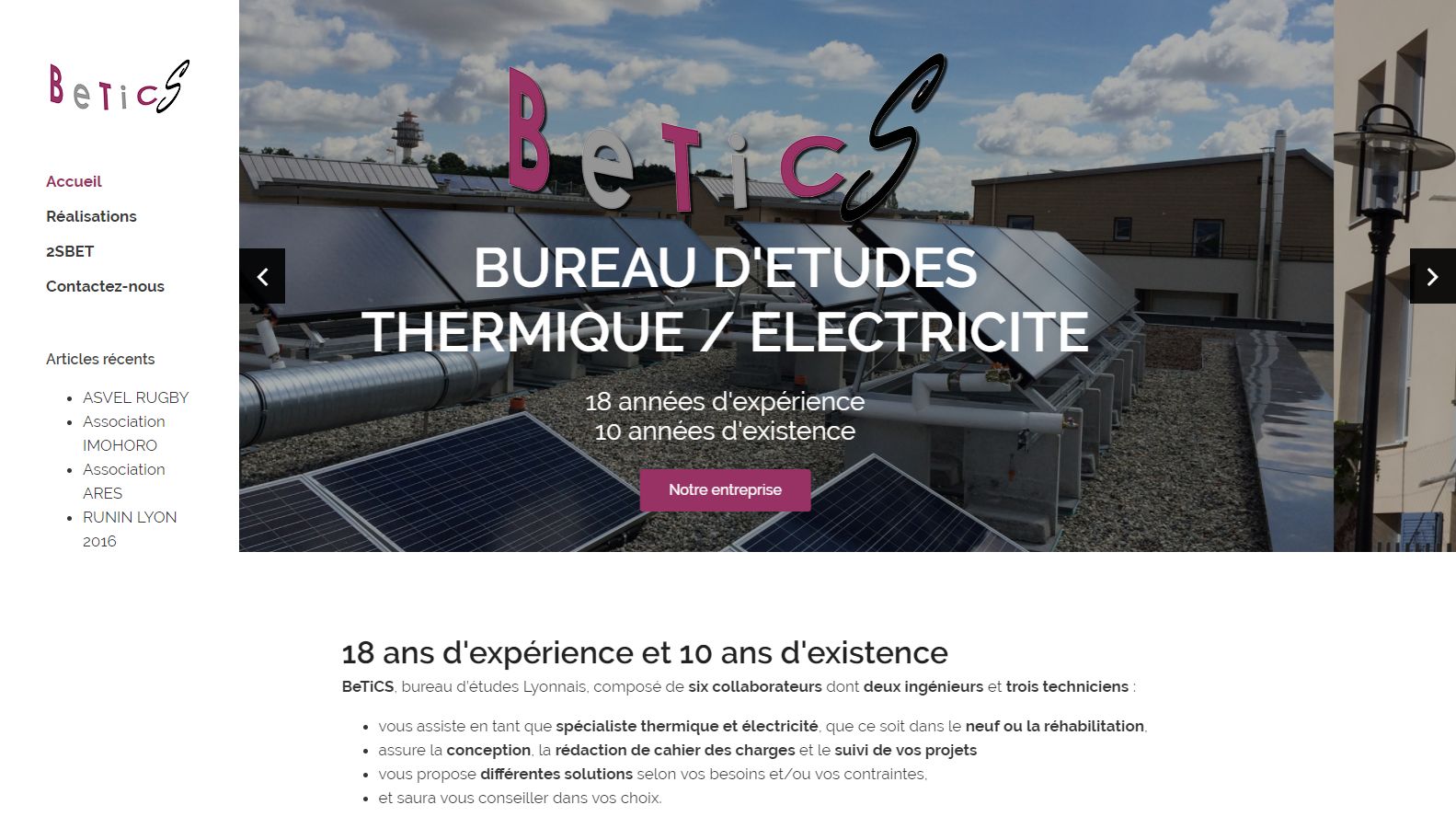 Réalisation RP2I (Romaric Pibolleau): Betics - Page d'accueil du site web